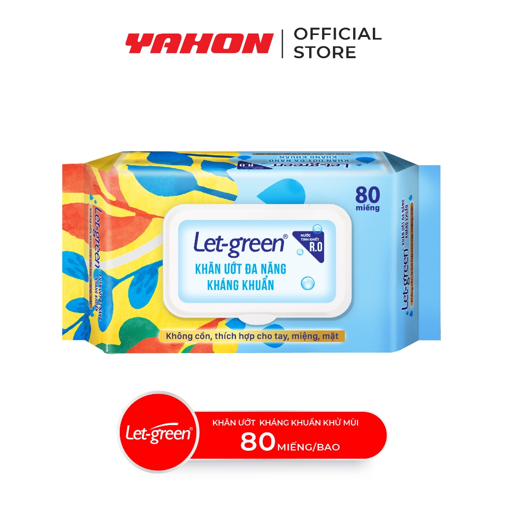 Bao Khăn Ướt Đa Năng Kháng Khuẩn LET-GREEN, 80 Miếng/Bao