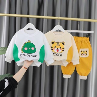 Bộ dài tay hổ khủng long chất liệu nỉ da cá cho bé mặc thu đông 8-18kg