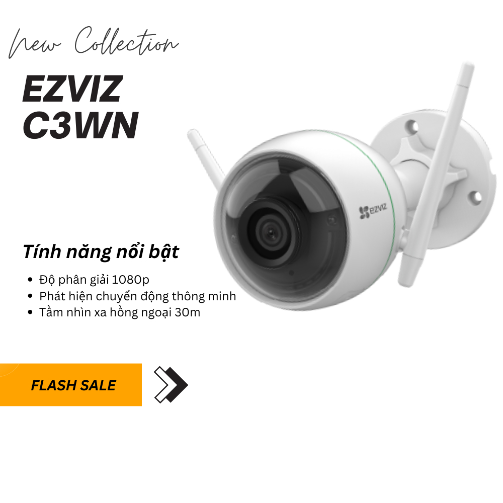 [Mã ELEZ10 giảm 10% đơn 800K] Camera ngoài trời IP WiFi Ezviz C3WN 2 ăng ten 2MP 1080P Full HD - Hồng ngoại ban đêm