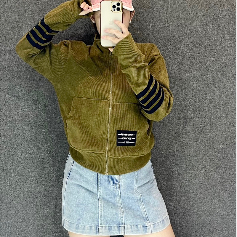 AKCC01_Áo Khoác Nữ Lửng Phom Dơi Hàng Cao Cấp_Khoá Kéo Cao 4 Túi Chất Vải Nhung Gân To Thông Hơi_Phom 50-62kg