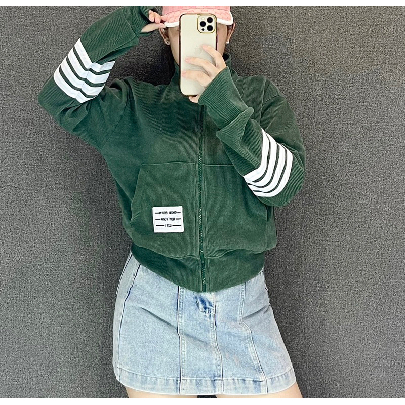 AKCC01_Áo Khoác Nữ Lửng Phom Dơi Hàng Cao Cấp_Khoá Kéo Cao 4 Túi Chất Vải Nhung Gân To Thông Hơi_Phom 50-62kg