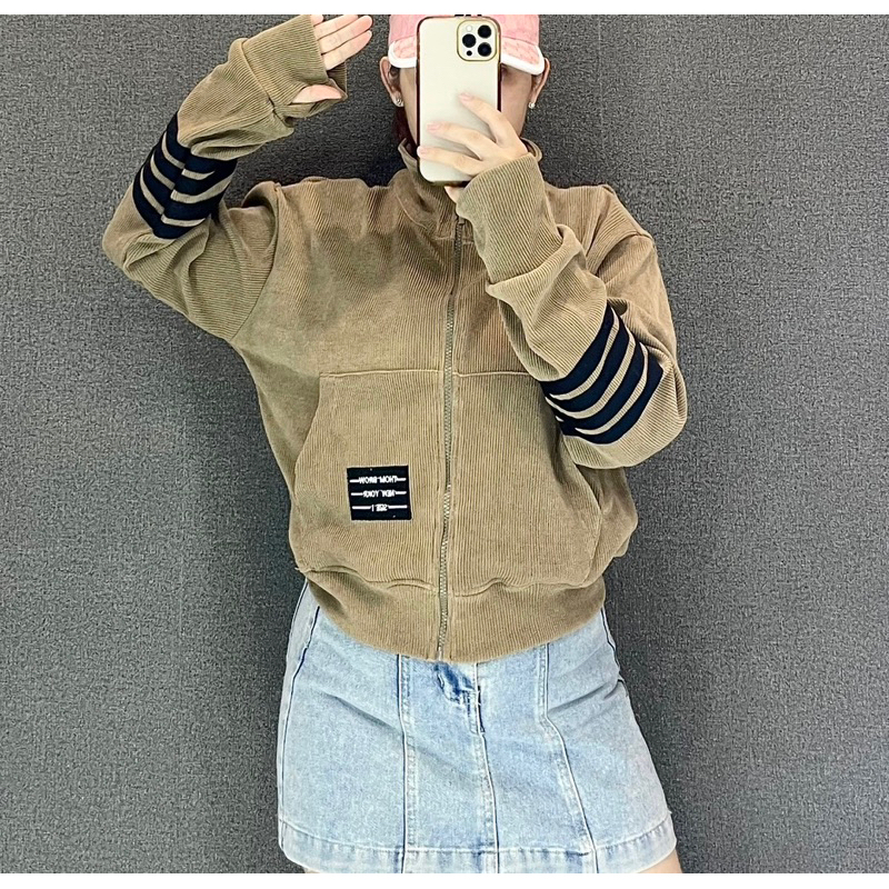 AKCC01_Áo Khoác Nữ Lửng Phom Dơi Hàng Cao Cấp_Khoá Kéo Cao 4 Túi Chất Vải Nhung Gân To Thông Hơi_Phom 50-62kg