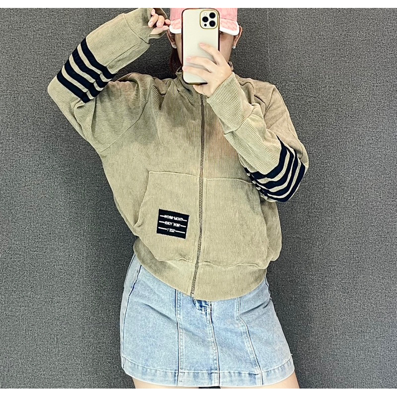 AKCC01_Áo Khoác Nữ Lửng Phom Dơi Hàng Cao Cấp_Khoá Kéo Cao 4 Túi Chất Vải Nhung Gân To Thông Hơi_Phom 50-62kg