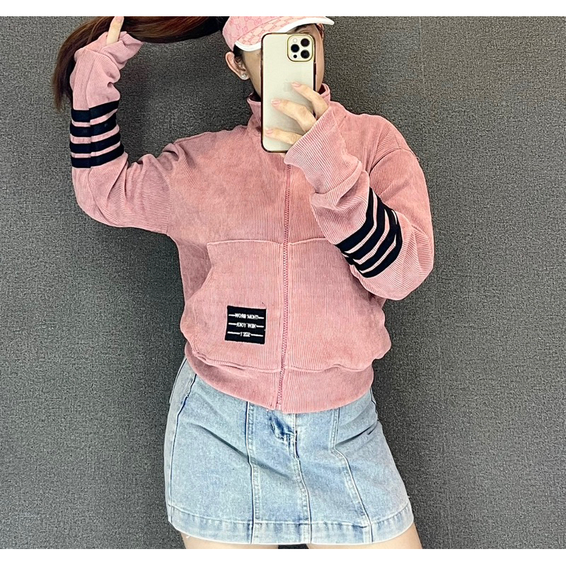 AKCC01_Áo Khoác Nữ Lửng Phom Dơi Hàng Cao Cấp_Khoá Kéo Cao 4 Túi Chất Vải Nhung Gân To Thông Hơi_Phom 50-62kg