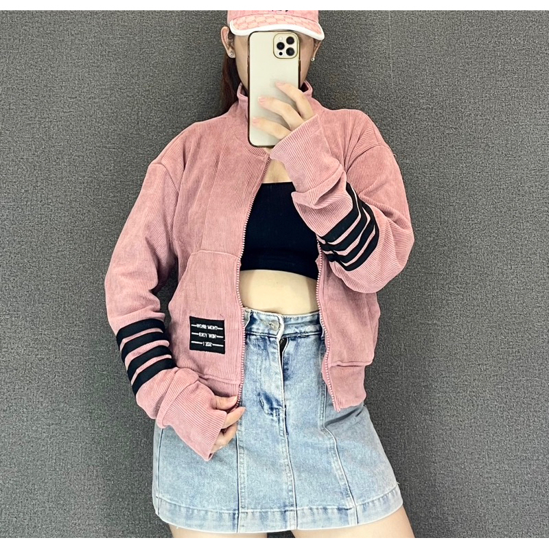 AKCC01_Áo Khoác Nữ Lửng Phom Dơi Hàng Cao Cấp_Khoá Kéo Cao 4 Túi Chất Vải Nhung Gân To Thông Hơi_Phom 50-62kg