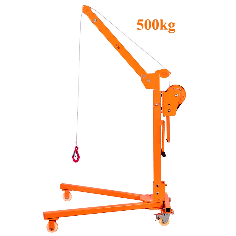 Cẩu tời quay tay 500kg cao 240cm, cẩu di động mini hộ gia đình dùng thay cho palang xích kéo tay, mó