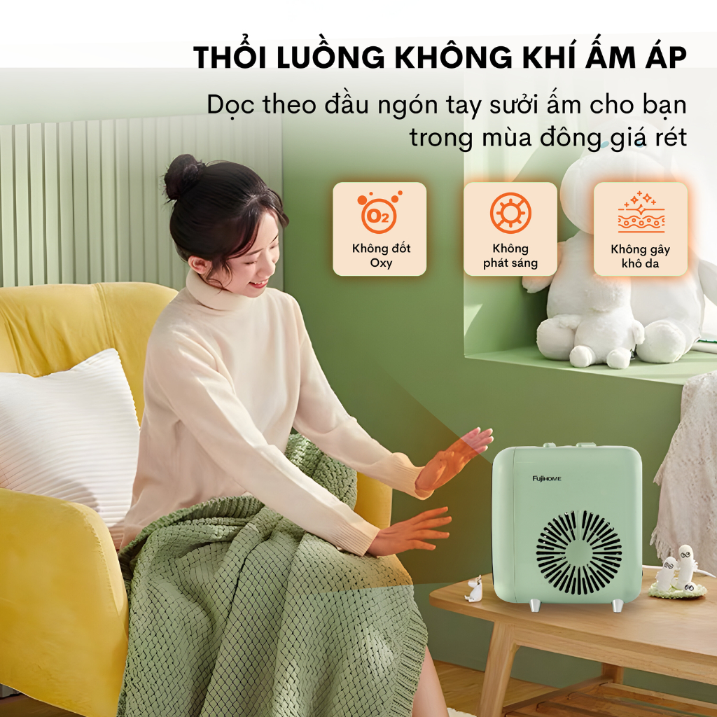 Quạt sưởi gốm Fujihome FH1200 công nghệ nhiệt gốm, không đốt cháy oxy, tự động ngắt khi quá nhiệt, bảo hành 12 tháng