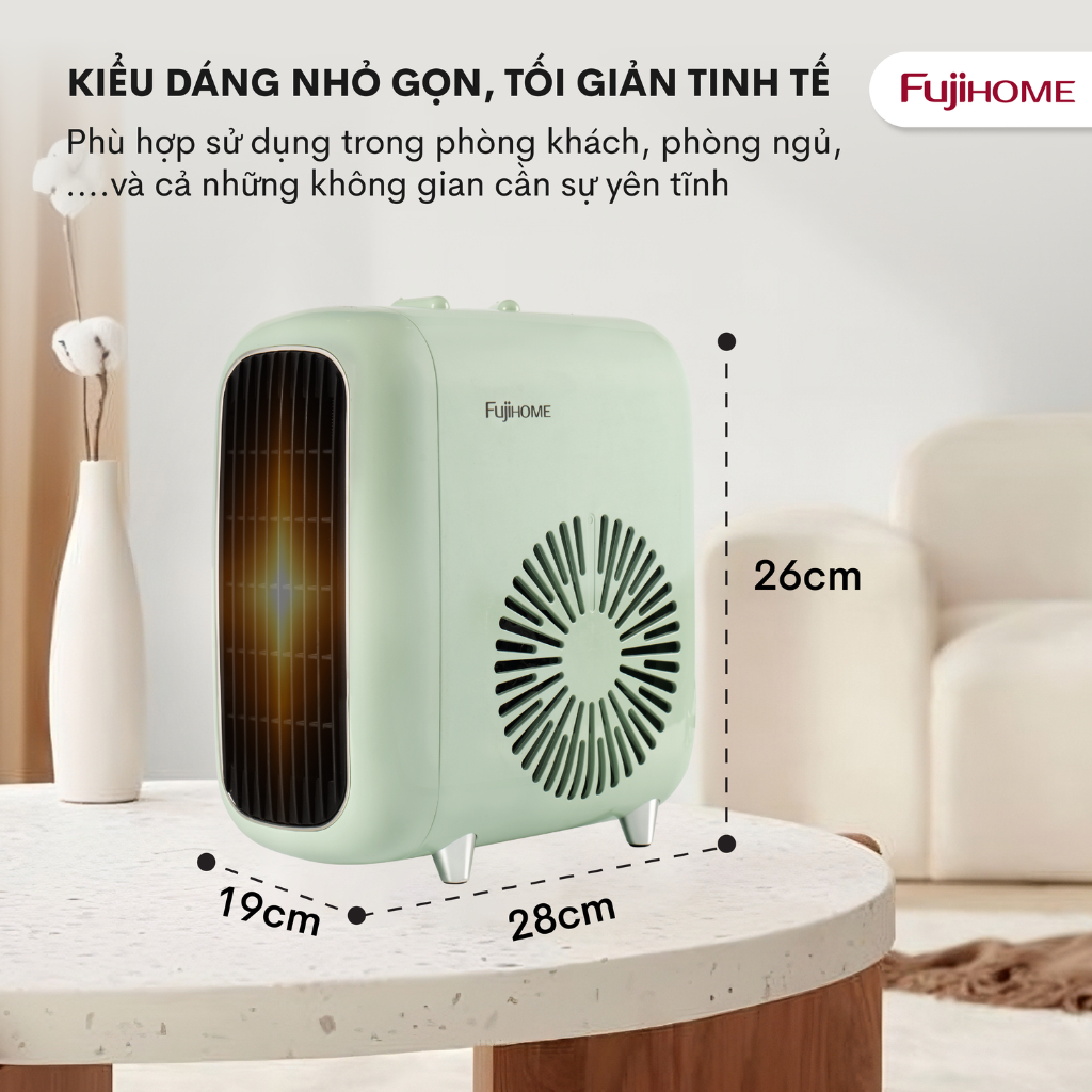 Quạt sưởi gốm Fujihome FH1200 công nghệ nhiệt gốm, không đốt cháy oxy, tự động ngắt khi quá nhiệt, bảo hành 12 tháng