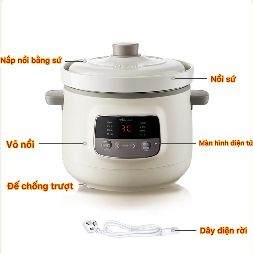 Nồi Hầm Chậm Đa Năng Bear Hầm Cháo,Chưng Yến, Nấu Canh Súp Chính Hãng 03 Lít
