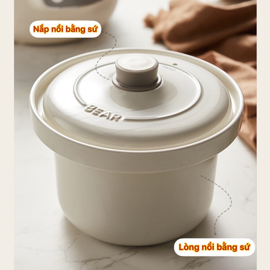 Nồi Hầm Chậm Đa Năng Bear Hầm Cháo,Chưng Yến, Nấu Canh Súp Chính Hãng 03 Lít
