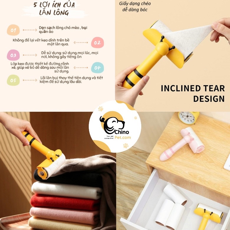 Cây lăng lông vệ sinh Little bee dành cho thú cưng có thể lăn cả quần áo và đồ dùng cá nhân