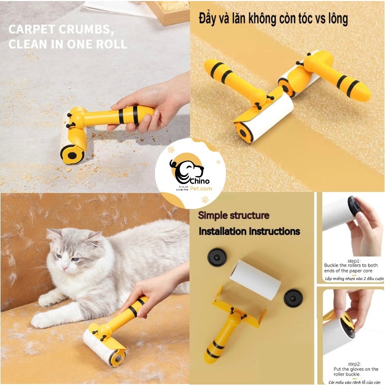 Cây lăng lông vệ sinh Little bee dành cho thú cưng có thể lăn cả quần áo và đồ dùng cá nhân