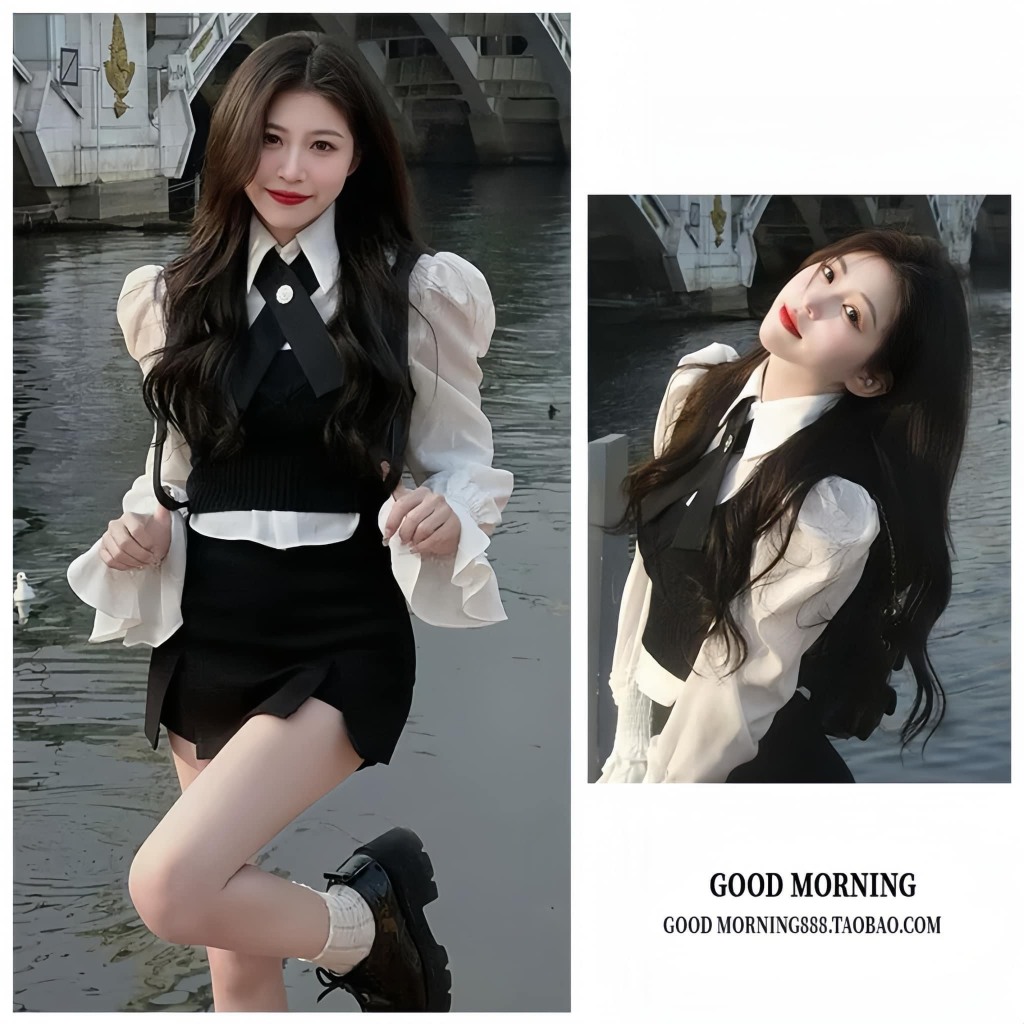 Set 3 Món Áo Somi Lụa Phối Áo Gile Ngoài kèm Nơ Lấp Lánh Mix Chân Váy A ( Có Lót ) Basic, cá Tính Sang Chảnh Siêu Hot