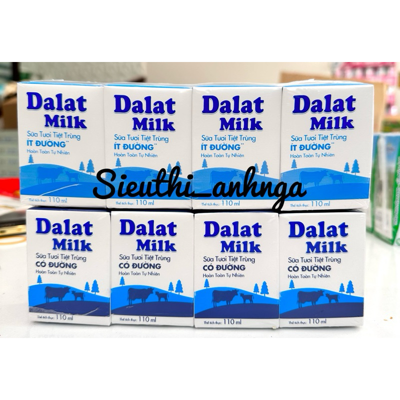 Sữa Tươi Tiệt Trùng Dalat Milk Vỉ 4 Hộp x 110ml Có Đường/Ít Đường