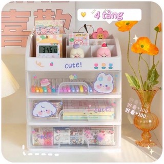 Kệ Đựng Mỹ Phẩm Nhựa 4 Tầng Để Bàn Tặng Kèm Sticker/ Khay Đựng Đồ Trang Điểm Nhiều Ngăn Chắc Chắn