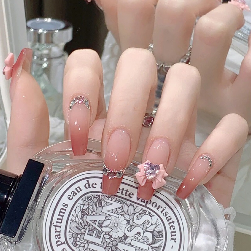 Nailbox, Móng tay giả dài đính đá, Bộ 24 móng tay giả đính đá kèm keo, Nail Xinh dự tiệc sang trọng, Shyn House Nail