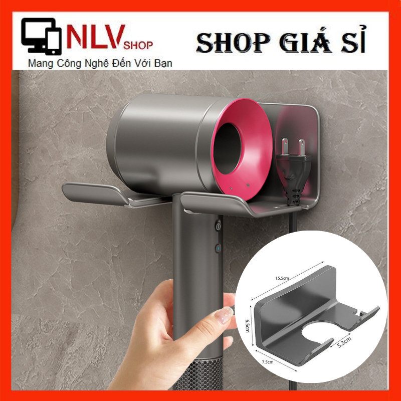 Gía đỡ máy sấy tóc dán tường chất liệu nhựa ABS cứng cấp, không đục lỗ, có kệ gài dây tiên, tiện dụng cho việc sự dụng