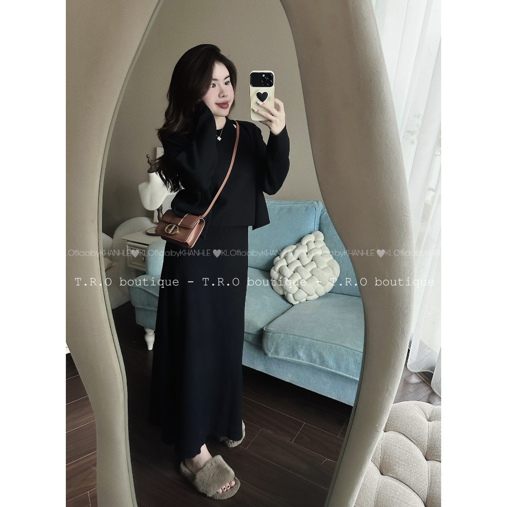 Set len 3 chi tiết áo yếm kèm cardigan chân váy dài hàng QCCC #540