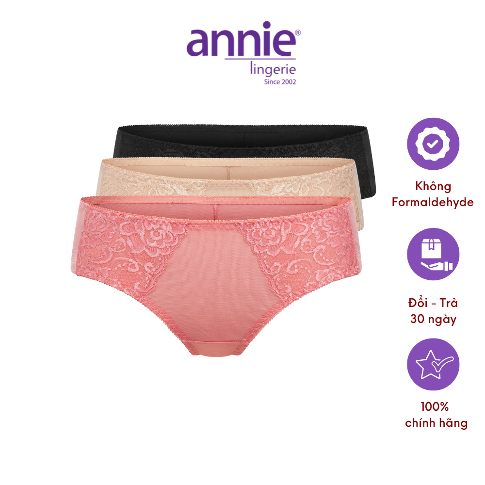 Combo 3 quần lót nữ không viền sau annie QE 2178 không vết hằn, co giãn 4 chiều, lưng thấp có ren, thoáng mát cả ngày
