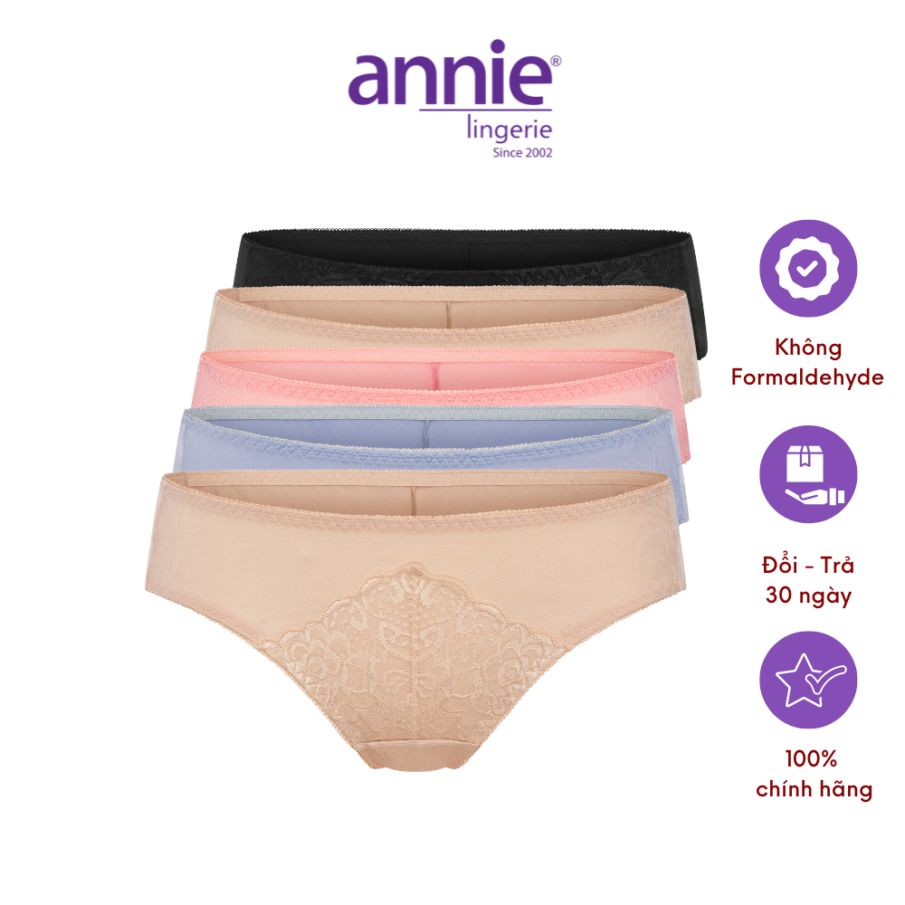 Combo 5 quần lót nữ phối ren annie QE 2177 không vết hằn, co giãn 4 chiều, lưng thấp mặc thoải mái, thoáng mát cả ngày