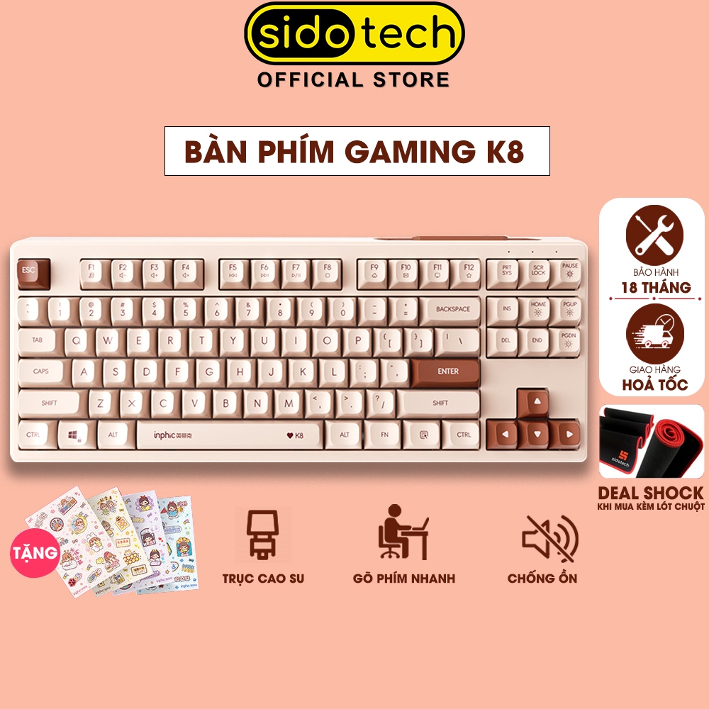 Bàn phím máy tính gaming SIDOTECH K8 có dây 87 key giả cơ cao cấp chống ồn led cute cho pc laptop macbook game văn phòng