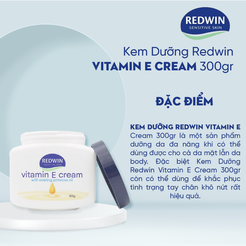 Kem dưỡng ẩm Redwin Vitamin E Cream 300g trắng da body giữ ẩm cho làn da, giảm nứt nẻ da do thời tiết mùa đông của Úc