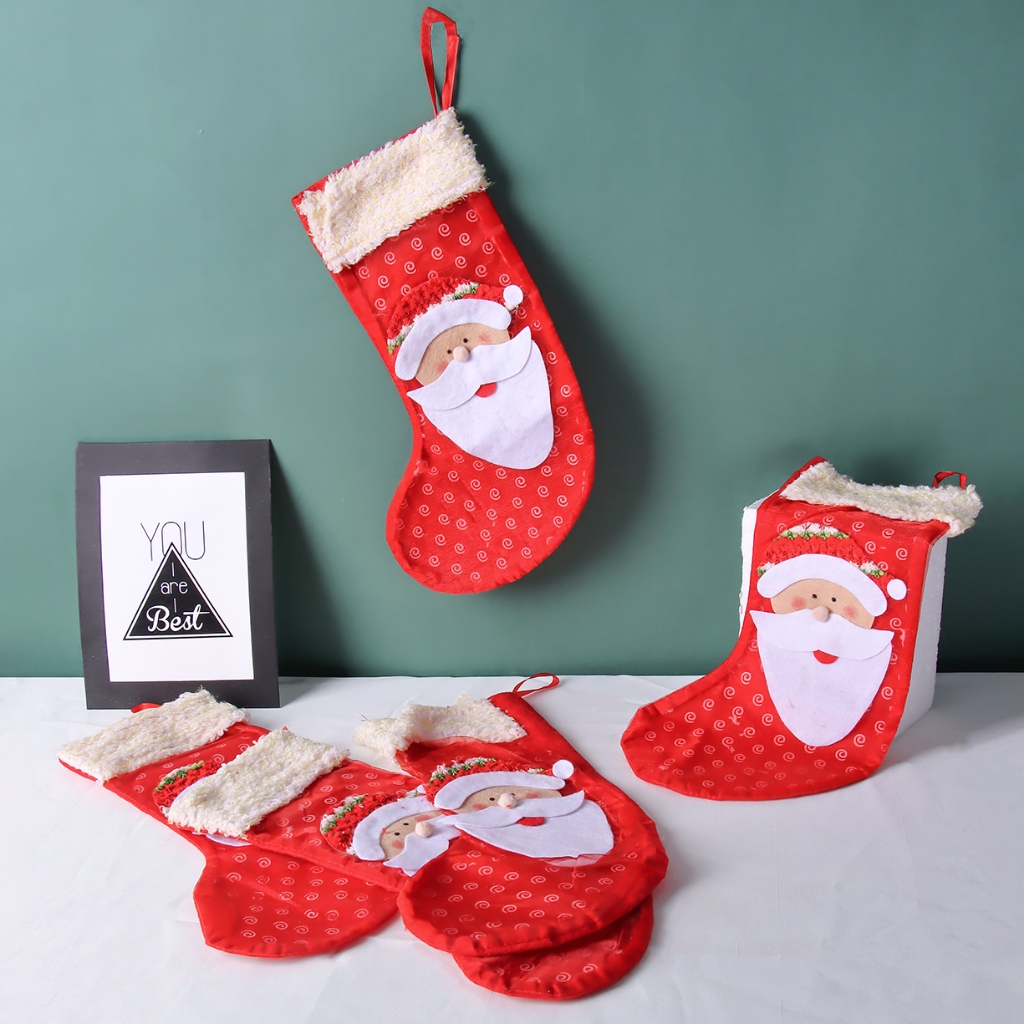 Vớ Treo Giáng Sinh Viền Bông Trắng VO07 Trang Trí Noel Giáng Sinh