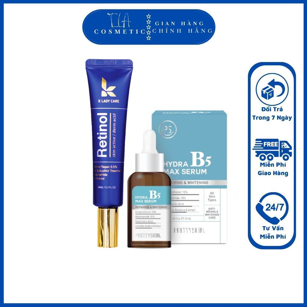 Combo 2 món Kem Dưỡng Retinol K Lady Care, Tinh Chất Serum B5 Prettyskin Hydra Max Siêu Phẩm Làm Trẻ Hóa Da