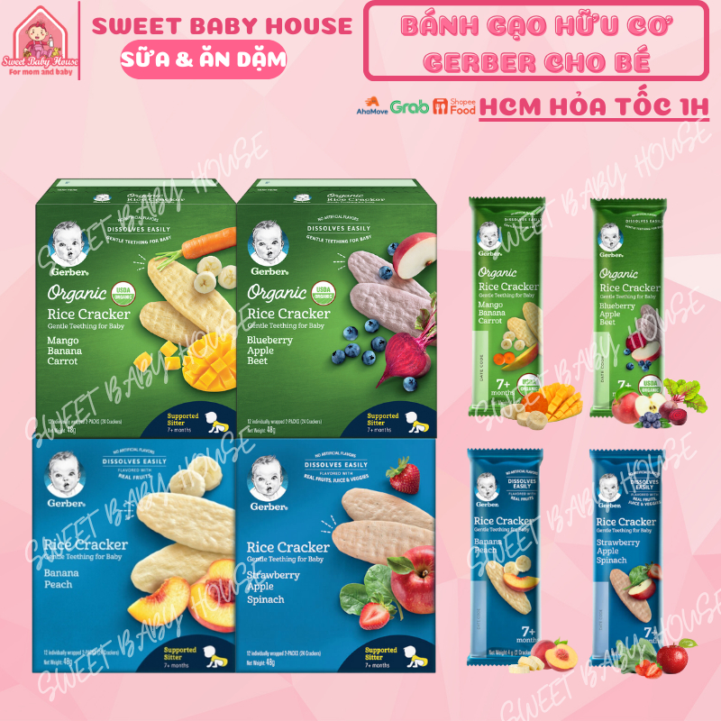 Bánh ăn dặm Gerber, bánh gạo hữu cơ cho bé từ 7 tháng. Date 9/2024 - Sweet Baby House