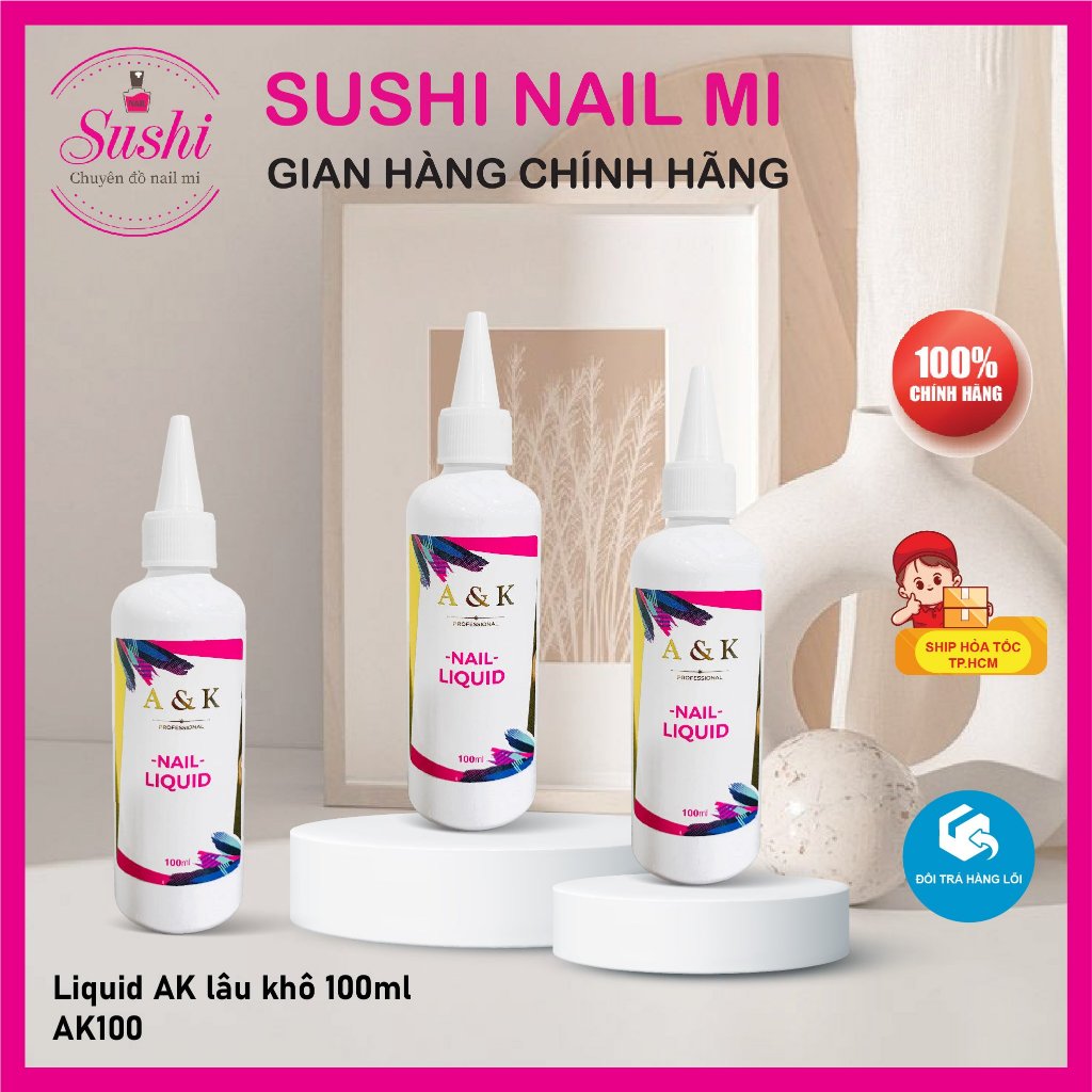 Lưu huỳnh đắp bột AK lâu khô 100ml - liquid chảy dẻo, thơm nhẹ, nặn hoa - Sushi nail mi