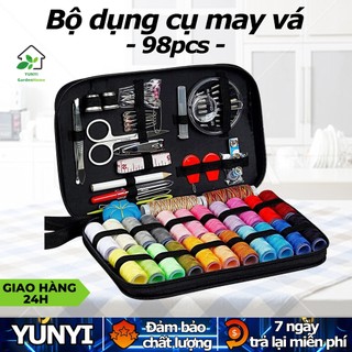 Bộ hộp kim chỉ may vá đa năng yunyi,bộ dụng cụ may vá 98pcs,phụ kiện máy may kim khâu,thước dây,chỉ,kéo,kèm hộp đựng