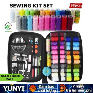 Bộ dụng cụ may vá 98pcs yunyi,bộ hộp kim chỉ may vá đa năng,phụ kiện máy may kim khâu,chỉ, kéo,thước dây,kèm hộp đựng