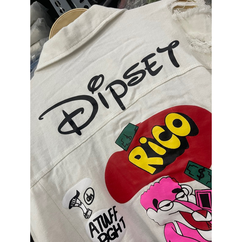 Áo khoác jean họa tiết lưng in hình chữ tay dài hàng đẹp!