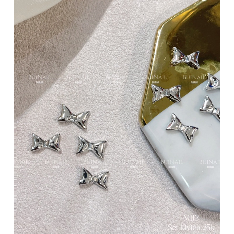 CHARM KIM LOẠI NƠ BẠC M112 SET 10 VIÊN