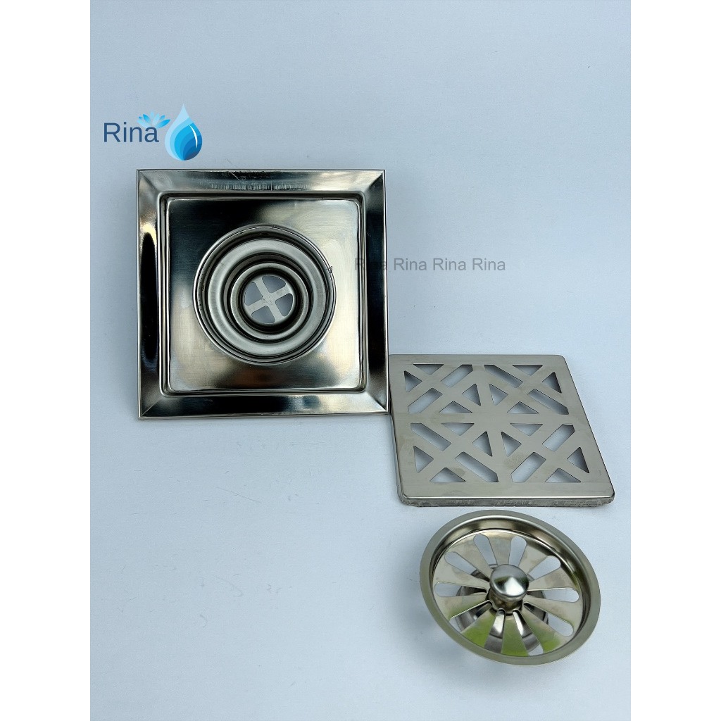 Hố ga thoát sàn chống hôi inox mỏng Rina LR05 mỏng 1T2, 1T5, 2T  Phễu thoát nước sàn nhà tắm