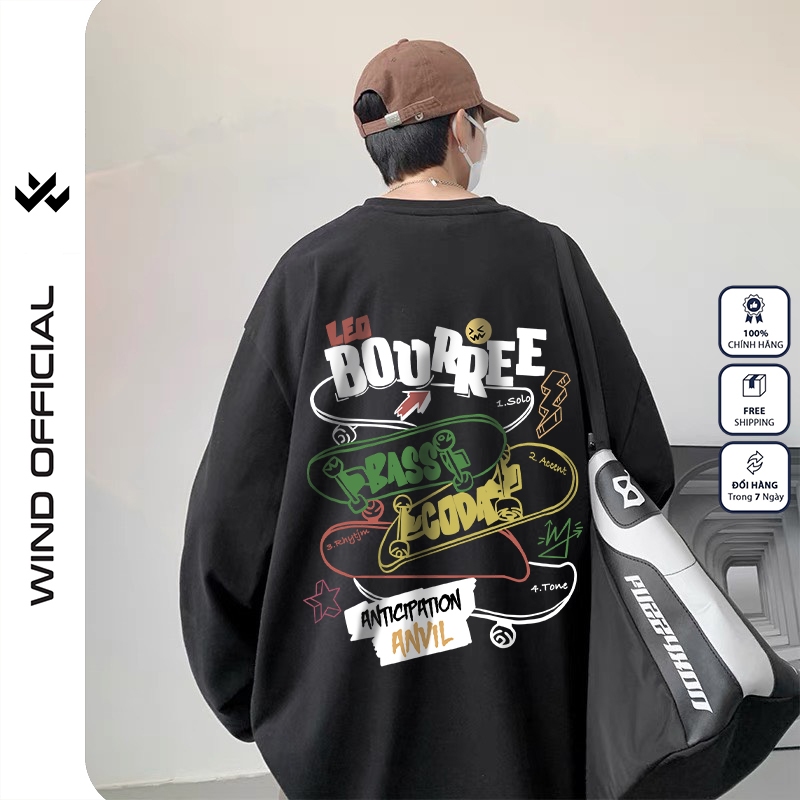 Áo thun tay dài WIND phông unisex form rộng Ván Trượt thời trang sweater nam oversize