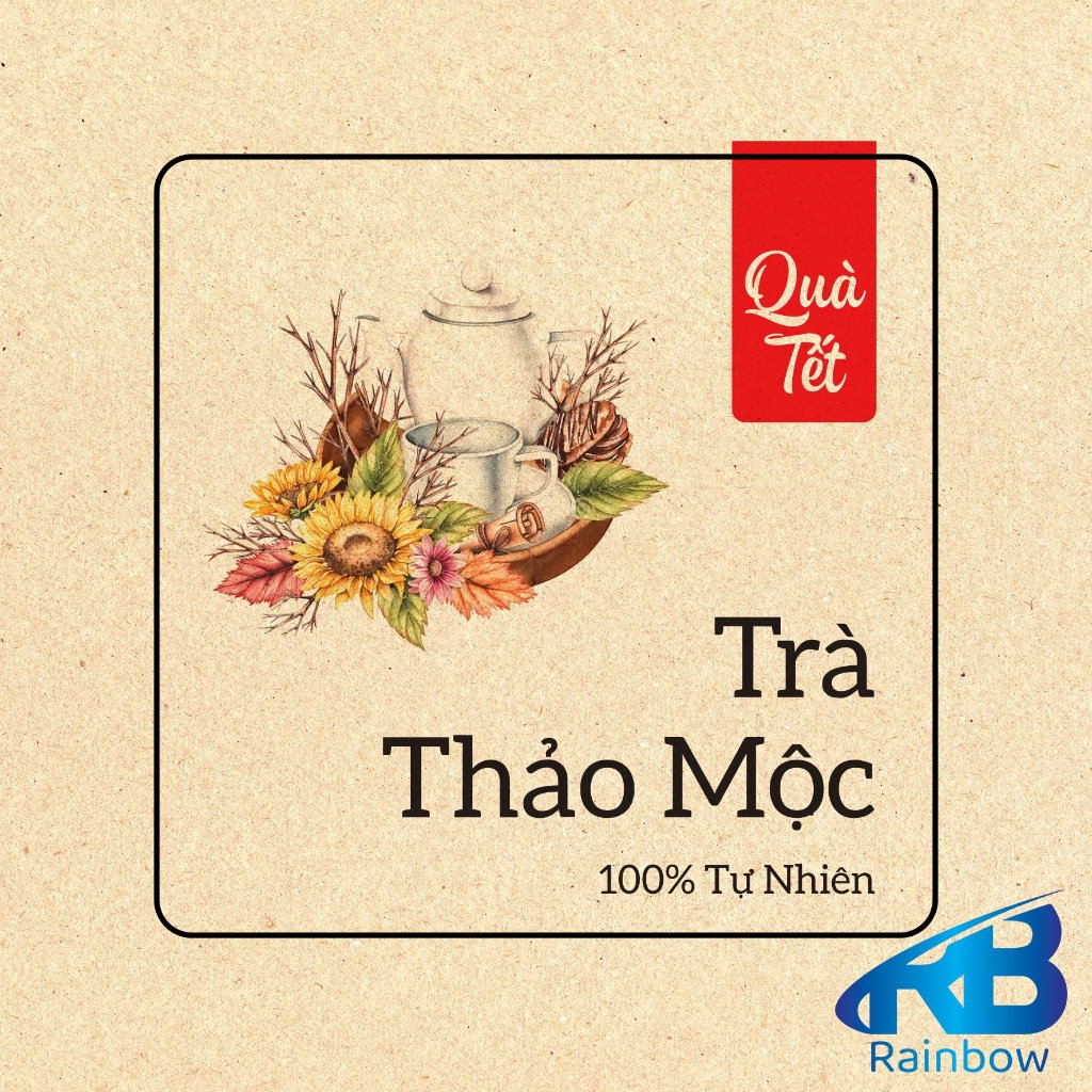 Set  30 Tem tết giấy karaft dán hộp, hủ, chai, lọ đựng mứt Tết, khô, hộp quà tặng.