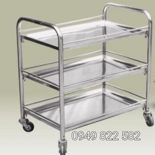 Xe đẩy inox 3 tầng , khay inox dày 1mm (xe tiêm)