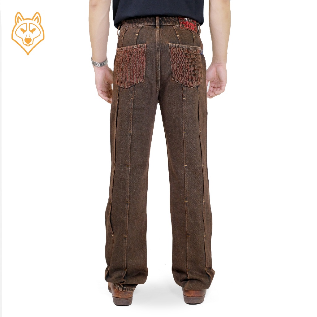 Quần Jeans Nam Điênim "Đường Ray" - washed denim, dáng straight, màu nâu đỏ - Copper Denim