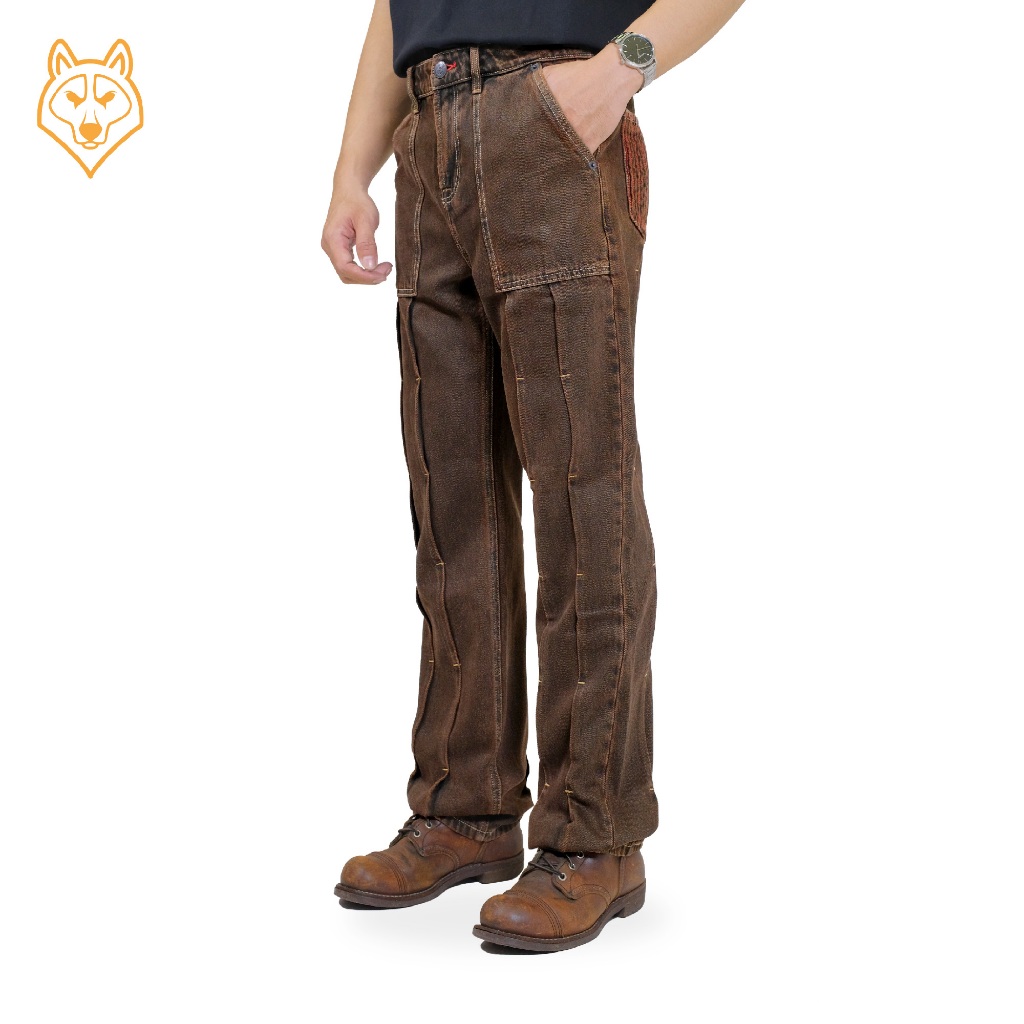 Quần Jeans Nam Điênim "Đường Ray" - washed denim, dáng straight, màu nâu đỏ - Copper Denim