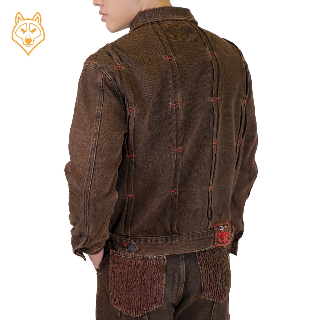 Áo Khoác Denim/Jeans Nam Điênim "Đường Ray" - washed denim, màu nâu đỏ - Copper Denim