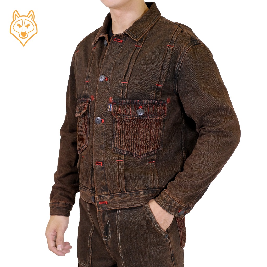 Áo Khoác Denim/Jeans Nam Điênim "Đường Ray" - washed denim, màu nâu đỏ - Copper Denim