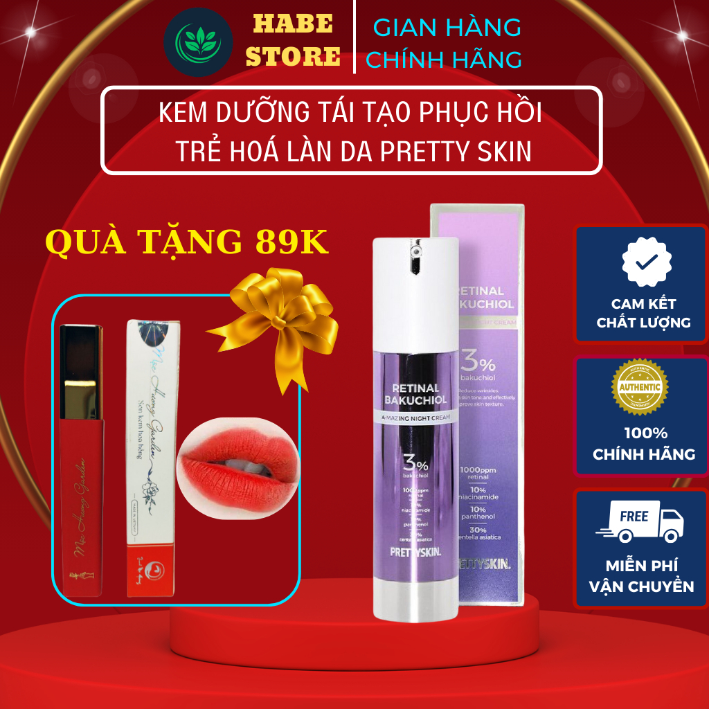 Kem Dưỡng Trắng Da, Tái Tạo Da Mặt Mờ Nám Tàn Nhan, Retinal Bakuchiol A-Mazing Night Cream - Pretty Skin Hàn Quốc