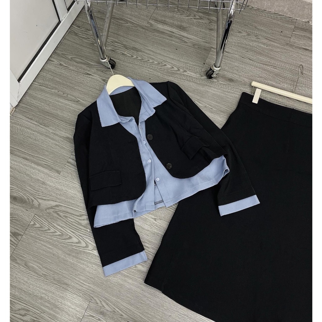 BIGSIZE SET ÁO PHỐI XANH CHÂN VÁY DÀI - 19731