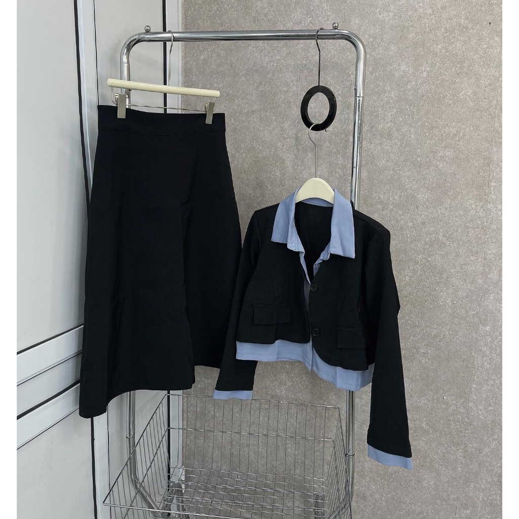 BIGSIZE SET ÁO PHỐI XANH CHÂN VÁY DÀI - 19731