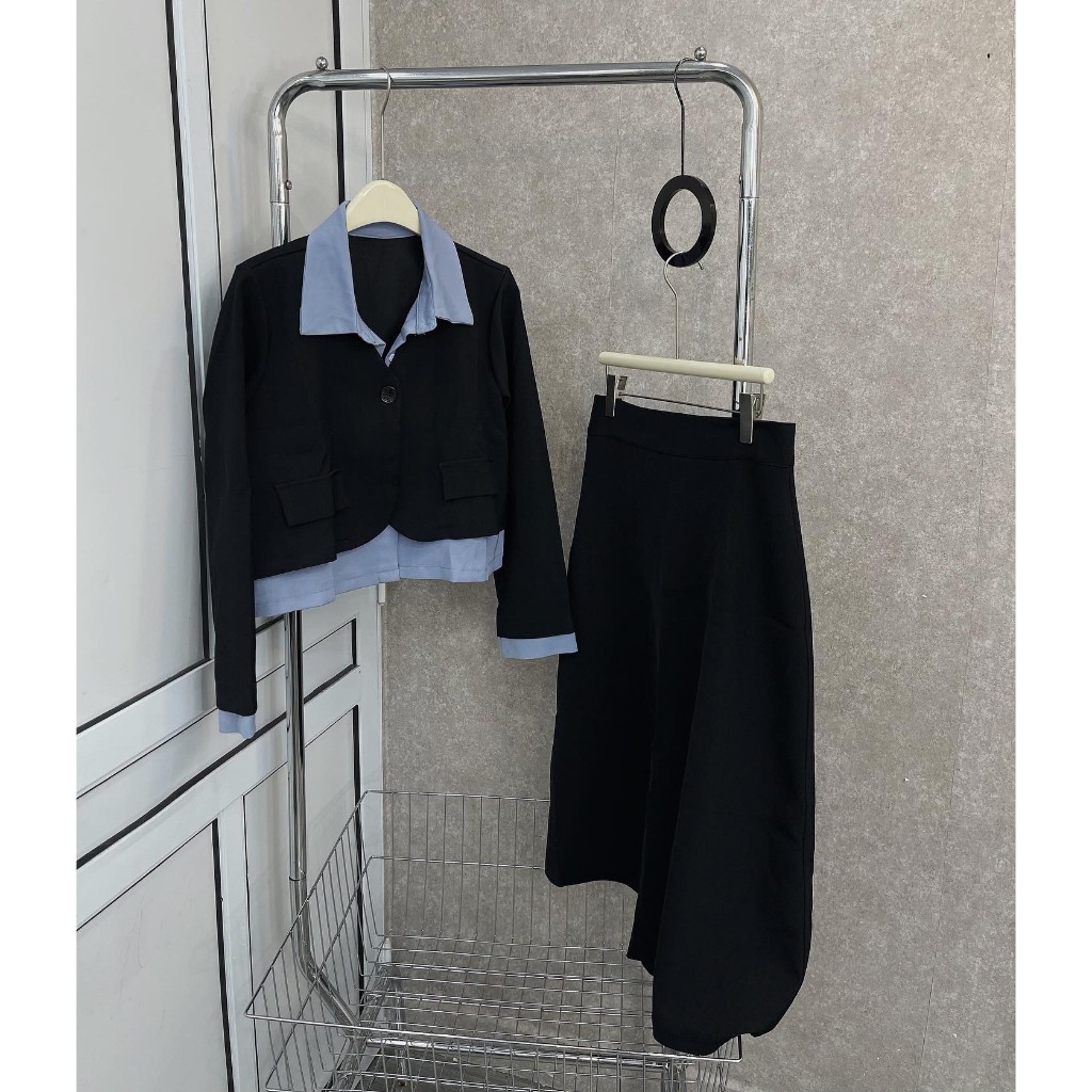 BIGSIZE SET ÁO PHỐI XANH CHÂN VÁY DÀI - 19731