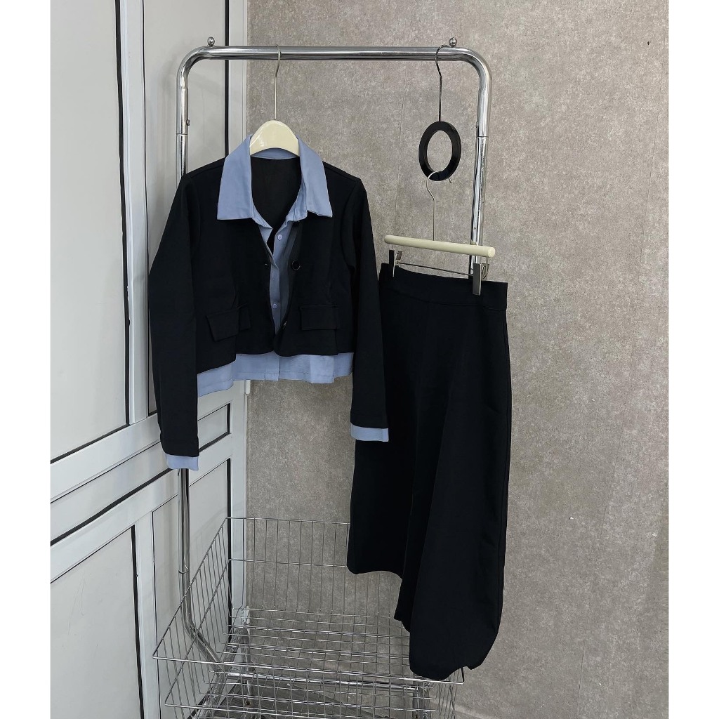 BIGSIZE SET ÁO PHỐI XANH CHÂN VÁY DÀI - 19731