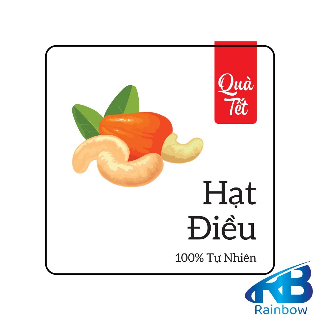 Set 30 Tem tết hạt điều dán hộp, hủ, chai, lọ đựng mứt Tết, khô, hộp quà tặng.