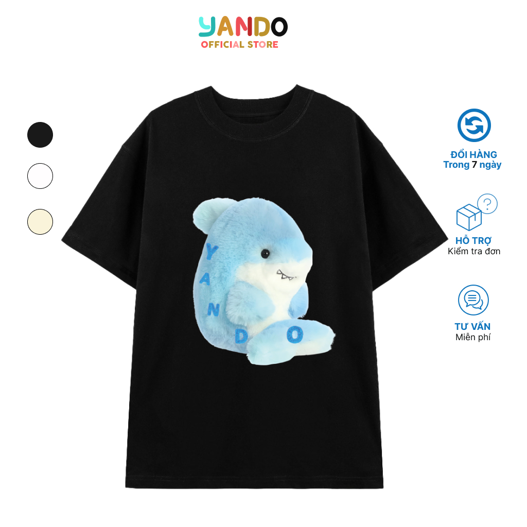 Áo thun YANDO cá mập Baby Shark xanh unisex nam nữ form rộng cổ tròn ulzzang BABY SHARK Cotton 100% 250GSM Local Brand