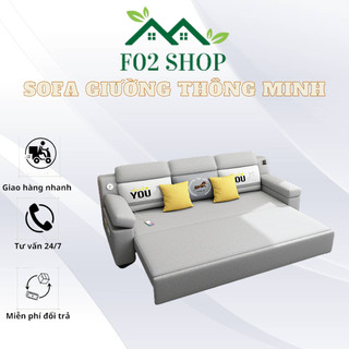 Sofa giường thông minh cao cấp, ghế sofa gấp gọn đệm cao su non, giường ngủ vải lanh có ngăn chứa đồ, cổng sạc usb
